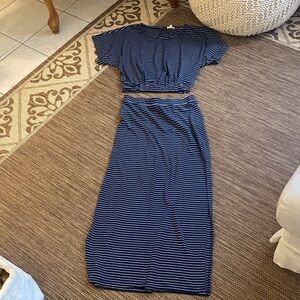 Hem and Thread Navy and White Striped Maxi Skirt and Top Set